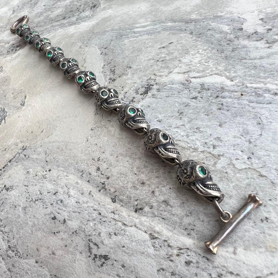 VINTAGE ヴィンテージ グリーンアイ スカルリンク ブレスレット マンテル