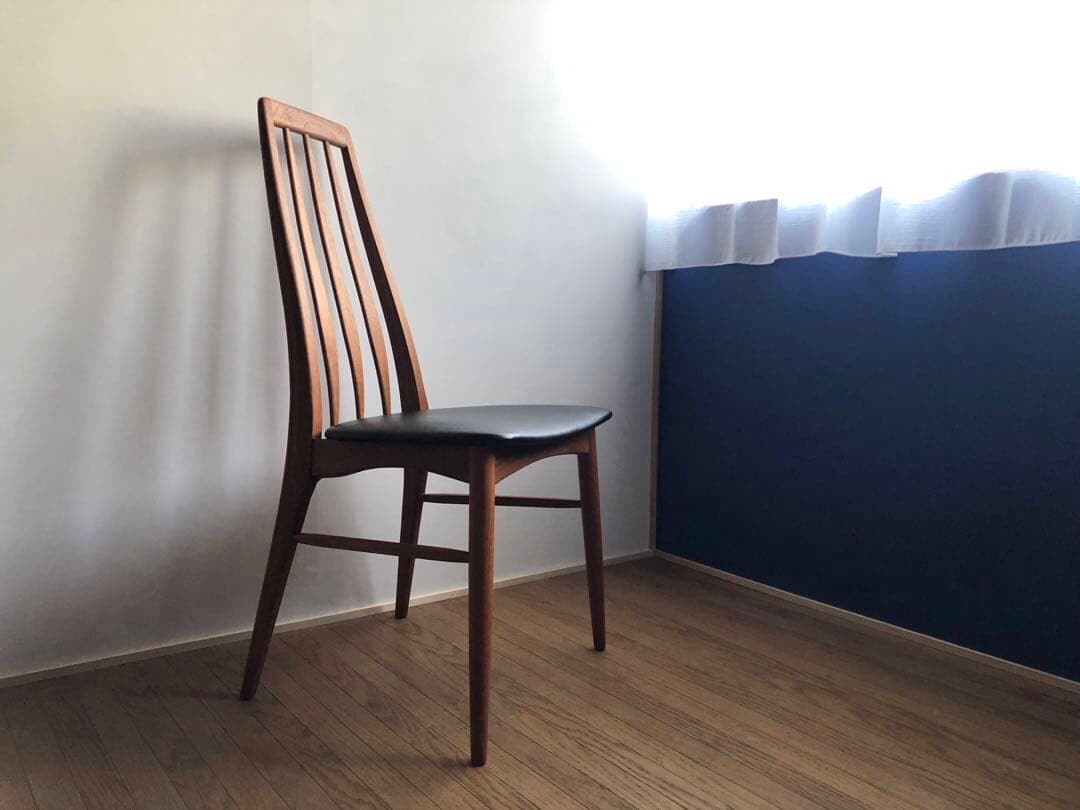 北欧デンマーク ヴィンテージ EVA エヴァチェア 黒革張り チーク材