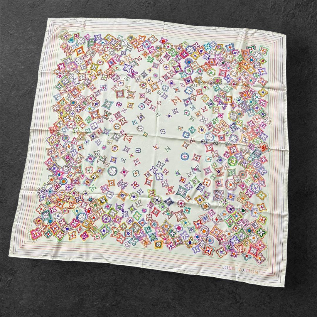LOUIS VUITTON ホワイト マルチカラー シルク スカーフ 中古・古着通販】LOUIS VUITTON (ルイ ヴィトン) マルチモノグラム