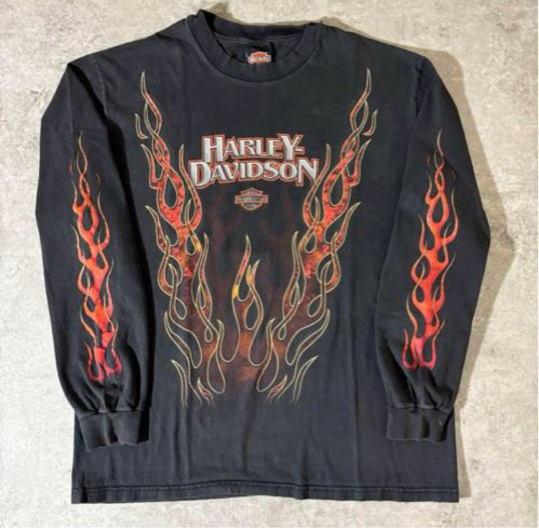激レア 90s ハーレーダビッドソン ファイヤーフレームロンT USA製
