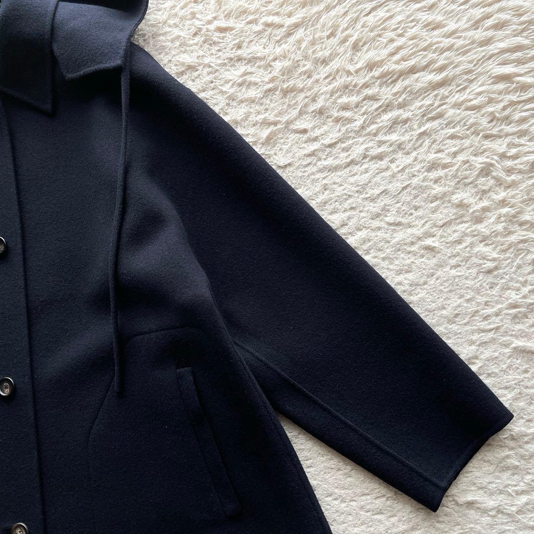 エブール フーデッドコート ロングコート マキシ丈 ウール ネイビー 36