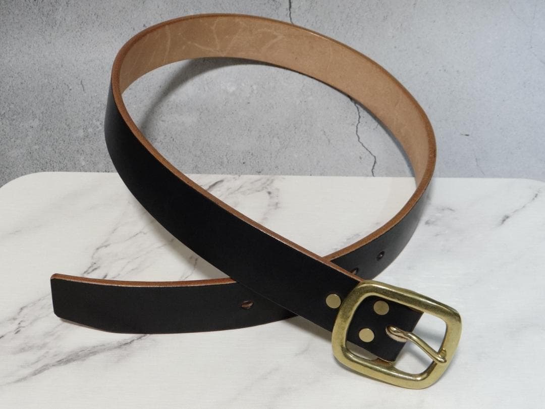 6ミリ厚多脂革ブラック茶芯ベルトG3バックル 極厚ベルト 日本製 真鍮バックル 茶芯 レザー ベルト 本革 細ベルト ナローベルト