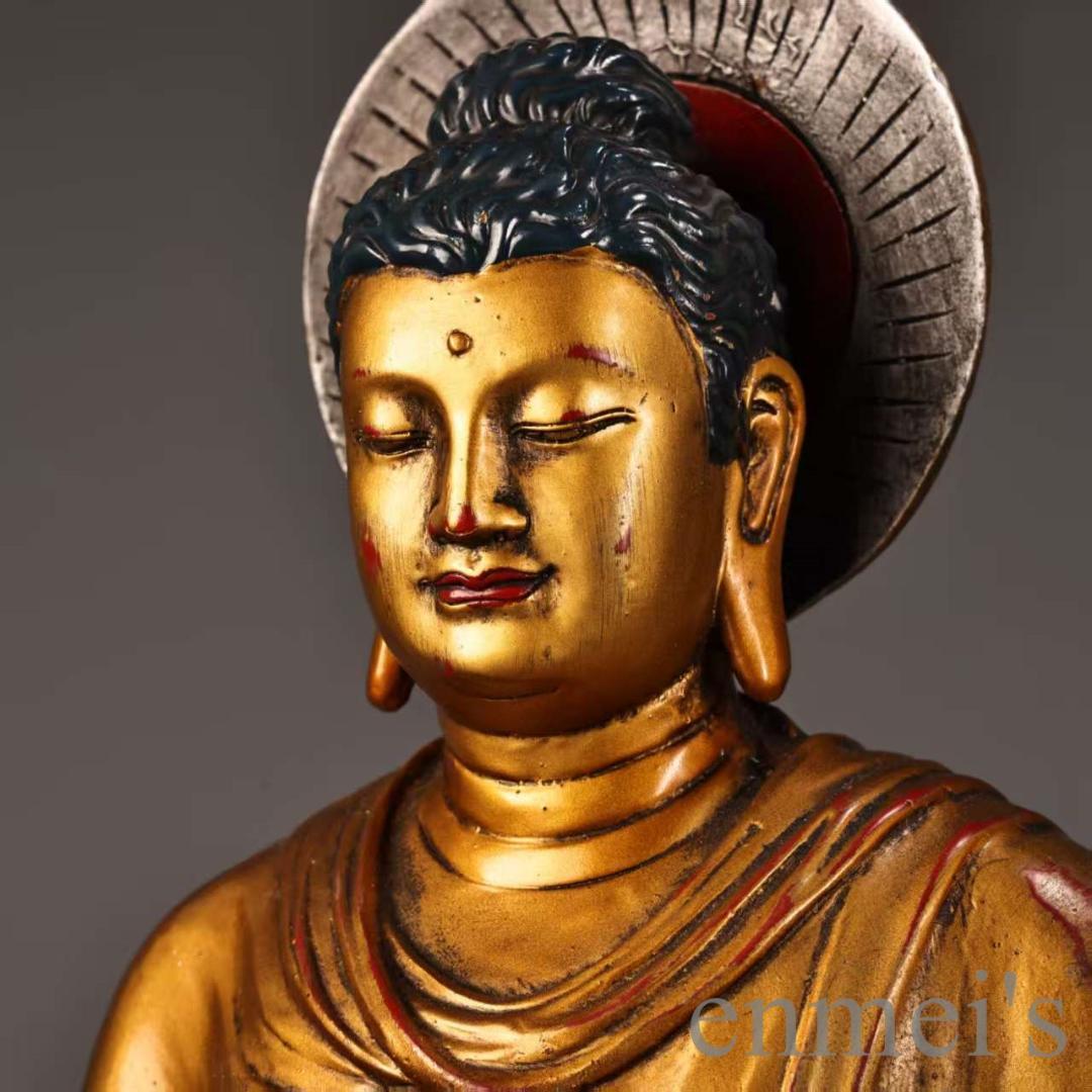 中国古美術 旧蔵『藏伝 釈迦牟尼仏像』純銅 鍍金銀 高浮彫 鏨刻 純