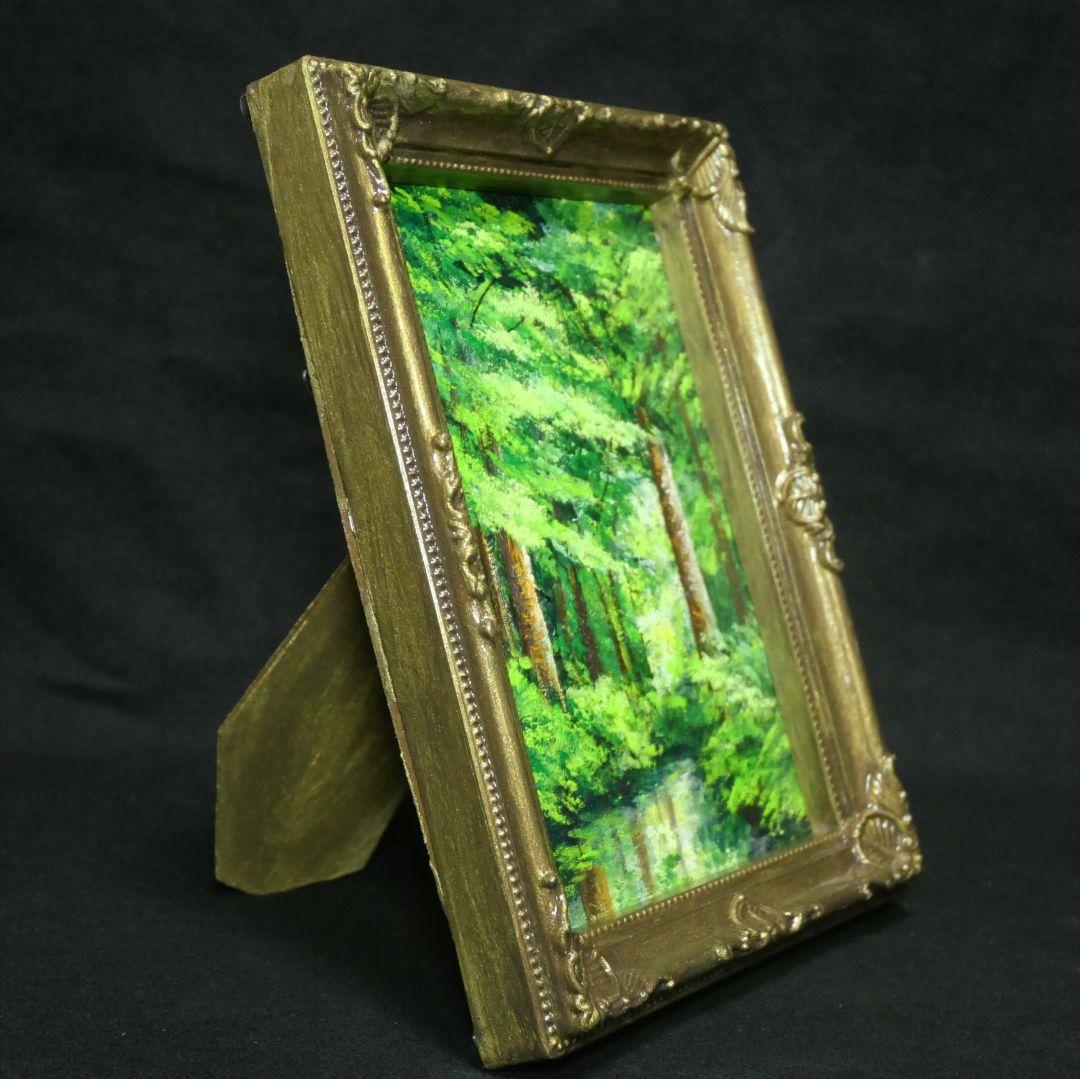 油絵 油彩 油彩画 絵 絵画 キャンバスパネル ミニ絵画【新緑の森