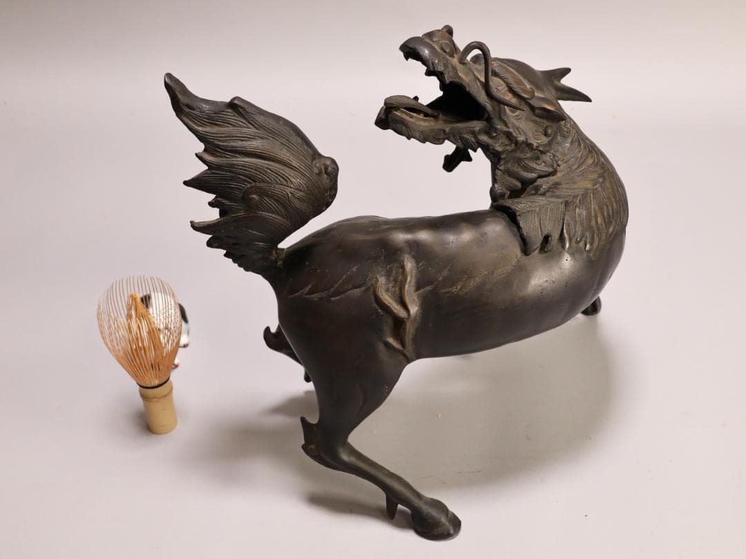 BK441 時代金工 秀雲銘 古銅 麒麟形香炉 高さ29.5㎝ 置物 ブロンズ