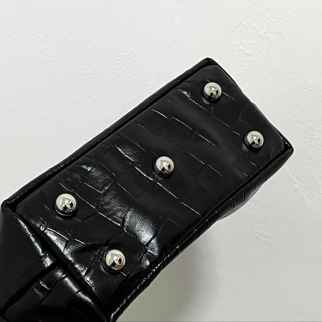 XSサイズ レッド裏地 クロコ型押レザーのミニトートバッグ日本製