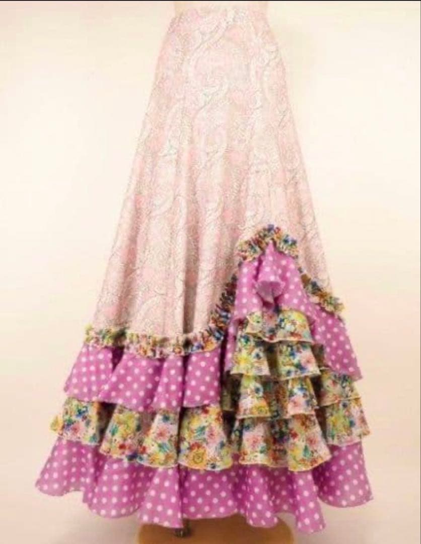 美品⭐︎フラメンコファルダ　スカートライトピンク系 フラメンコ 無地 ファルダ スカート ピンク 53 | □フラメンコ総合