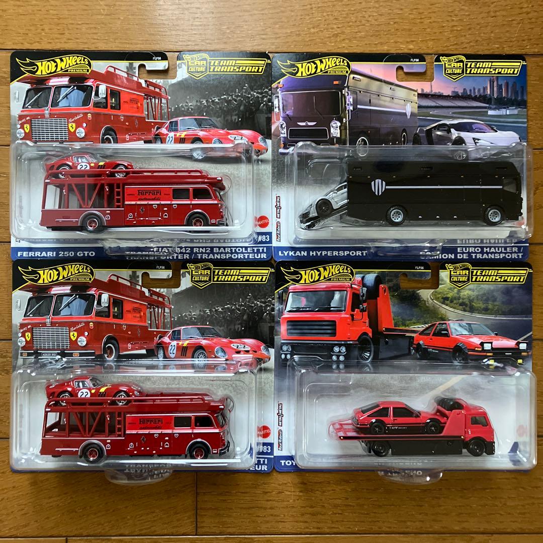 ホットウィール チームトランスポート フェラーリ AE86 ライカン 4個セット 2025 TEAM TRANSPORT 【Hアソート (4個入り）】フェラーリ 250 GTO