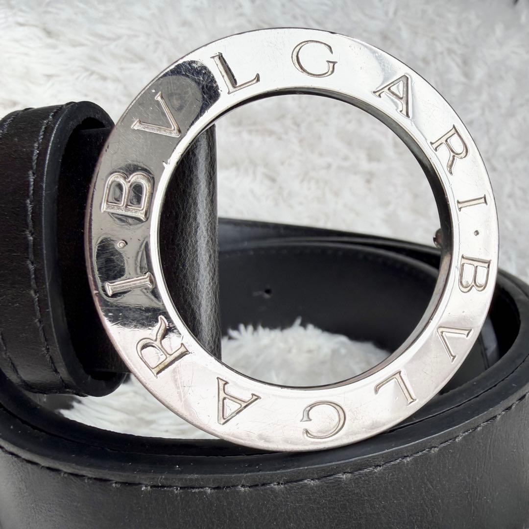 【美品】ブルガリ ベルト ロゴマニア サークルロゴ シルバー金具 ブラック 美品】 ブルガリ ベルト ロゴマニア サークルロゴ シルバー金具
