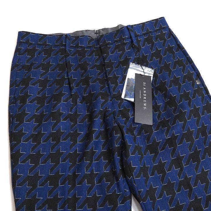 新品 セントアンドリュース ラメジャガード パンツ 定価39600円 青 L
