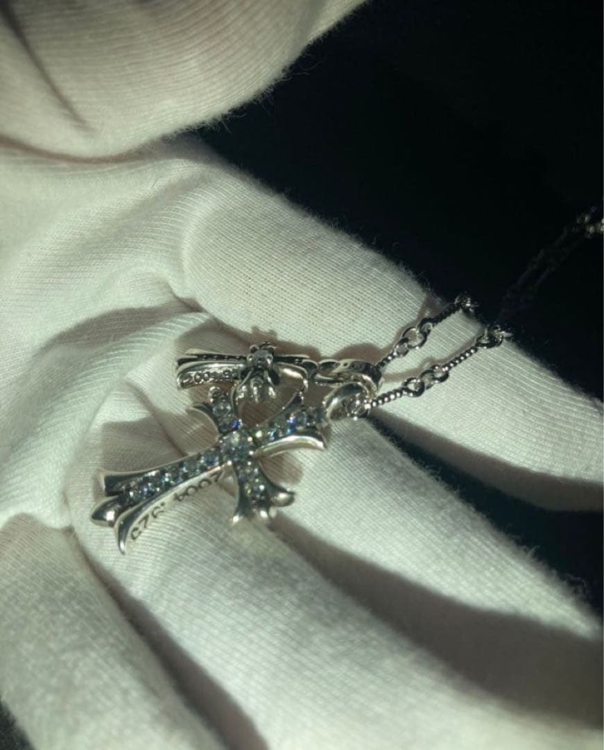 silver925 ダイヤ ベビーファット ダブルクロス ネックレス 50