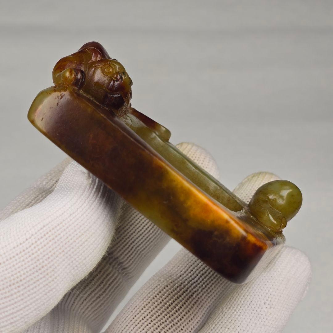 貴重 文房具 本物和田玉 原石 子石 手彫 清代 螭龍紋 筆添 硯 墨池