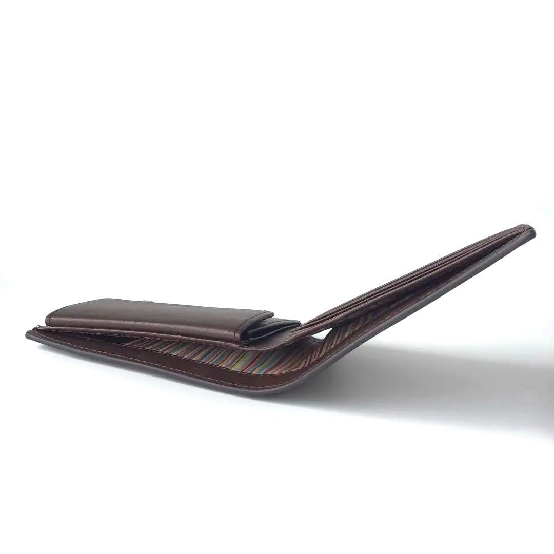 新品】ポールスミス✨ベジタンストライプトリム 2つ折り財布 ダーク