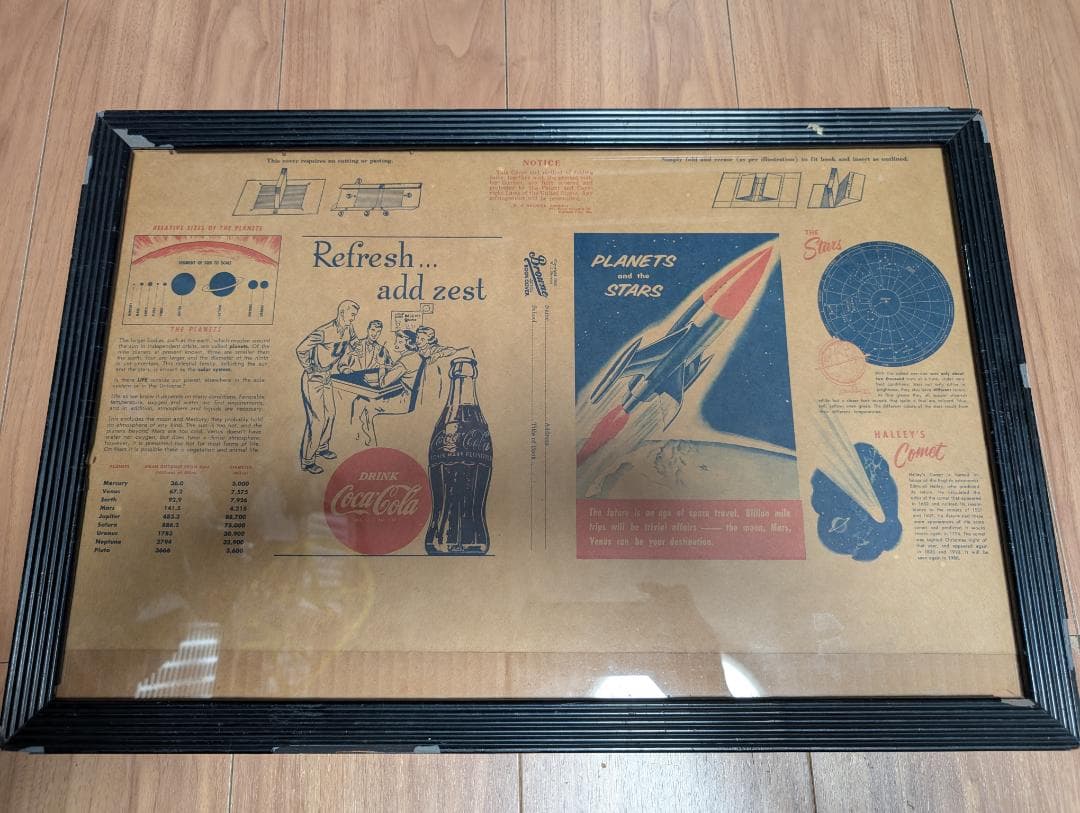 1940年代.ヴィンテージ コカ・コーラ広告 印刷物.当時フレーム 当時物 ビンテージ 広告 ポスター コカコーラ 清涼飲料水 (Coca-Cola