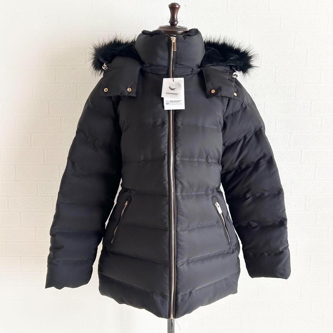 新品未使用✨ZARA セミロング丈フード付きダウンジャケット ブラック L