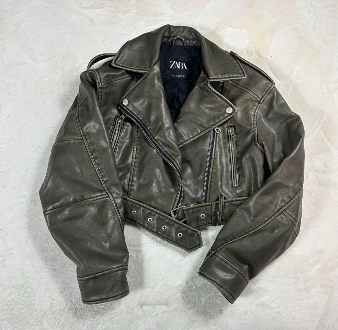 ZARA フェイクレザークロップドライダースジャケット XSサイズ - メルカリ