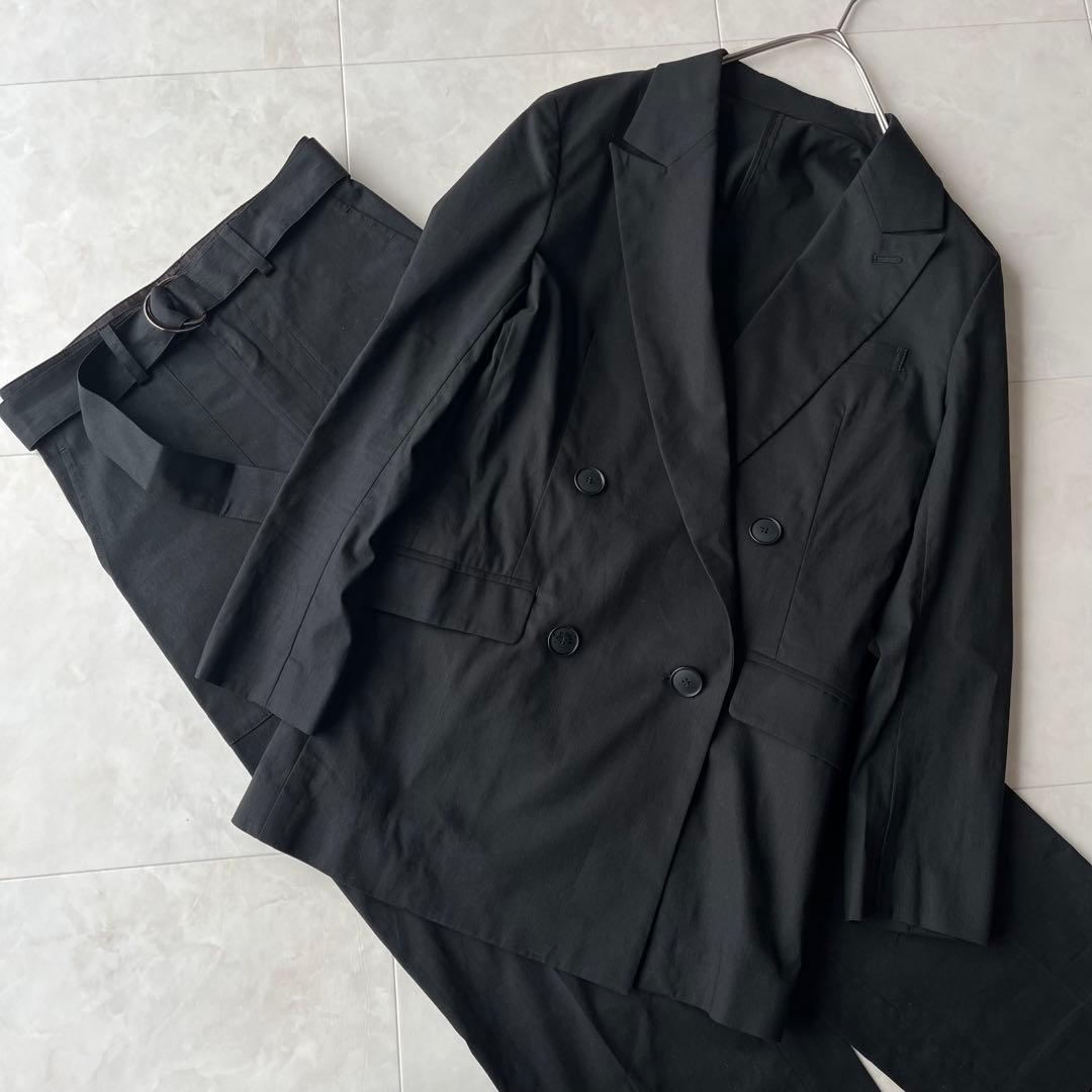 23区 コットンリネンダブルブレストストレッチセットアップ　黒　30 7days Life Styling セットアップ 「洗える・ストレッチ」セットアップ