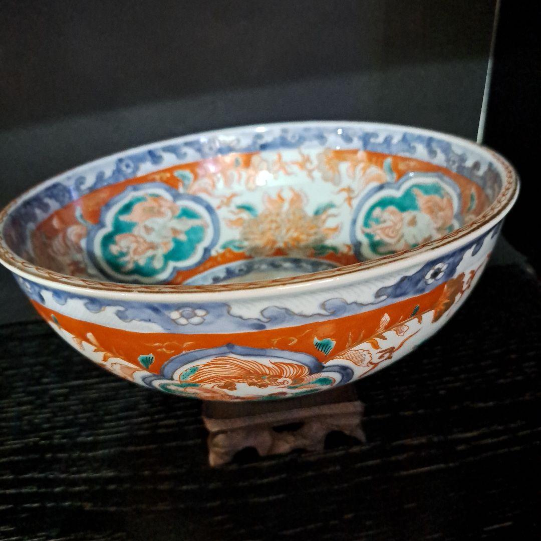 江戸中期　赤絵金彩　染錦　７寸中鉢　富貴長春　花窓 獅子図 Yahoo!オークション -「古伊万里 富貴長春」の落札相場・落札価格