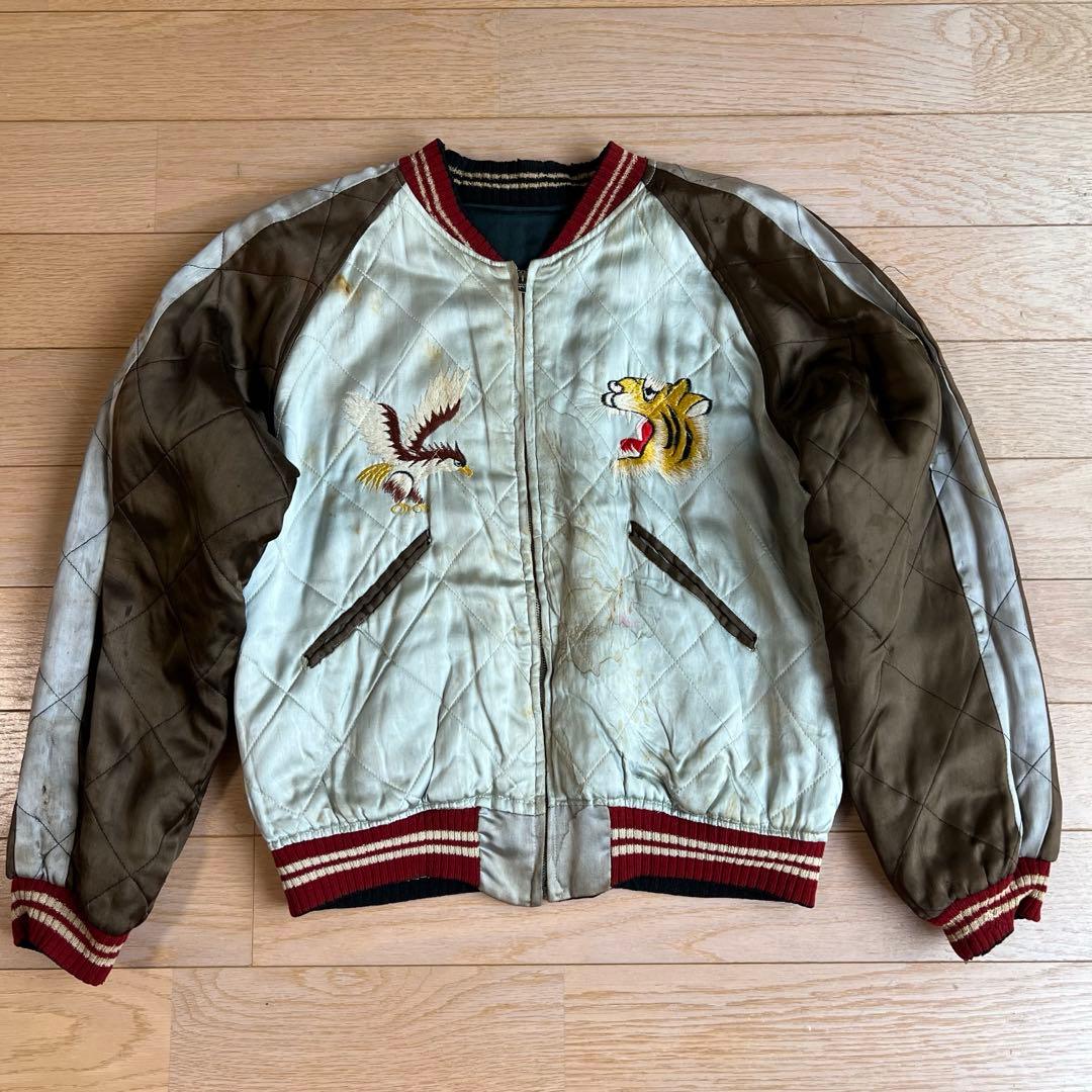 888ジッパー 40s 50s 初期 スカジャン ビンテージ ドクロ 顔虎 珍品