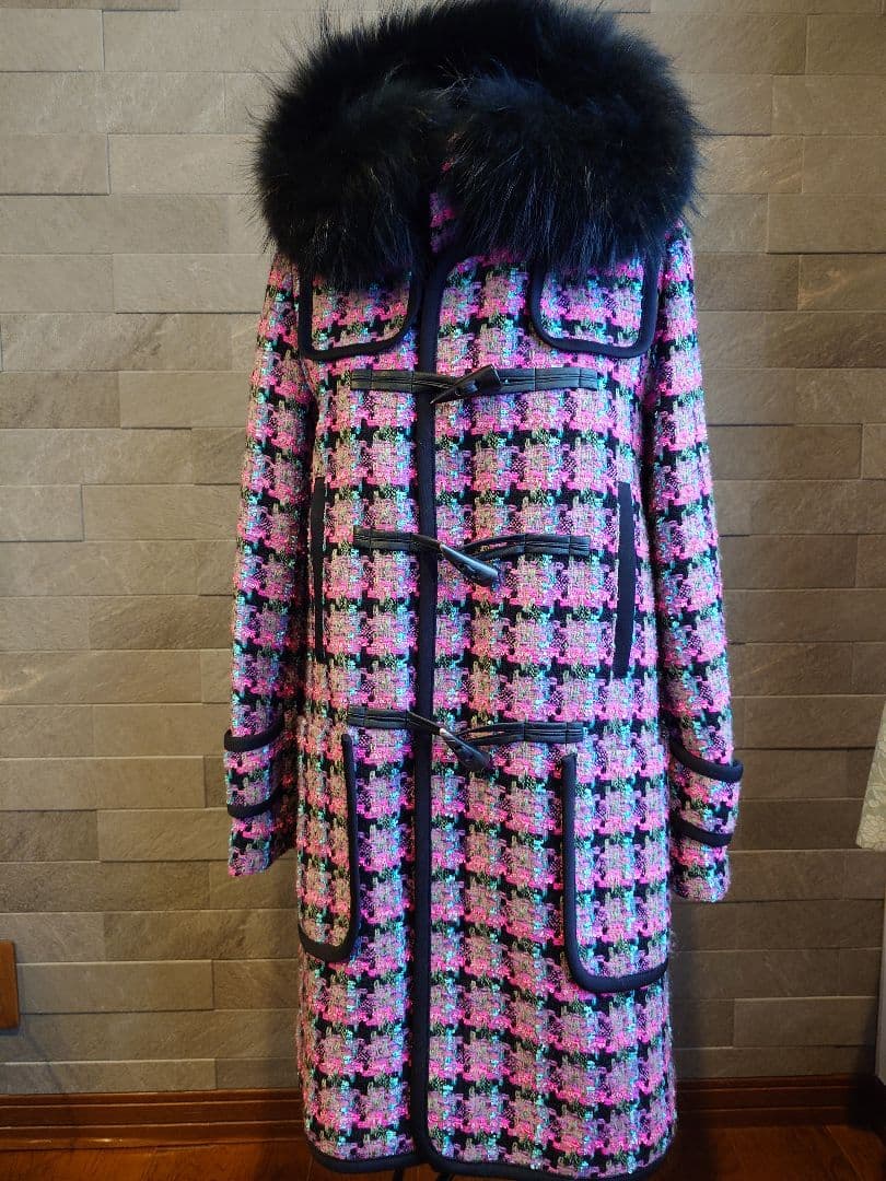 英国ツィードダッフルコート ファー付き 取り外し可能なファー付きフィット＆フレアシルエットダッフルコート