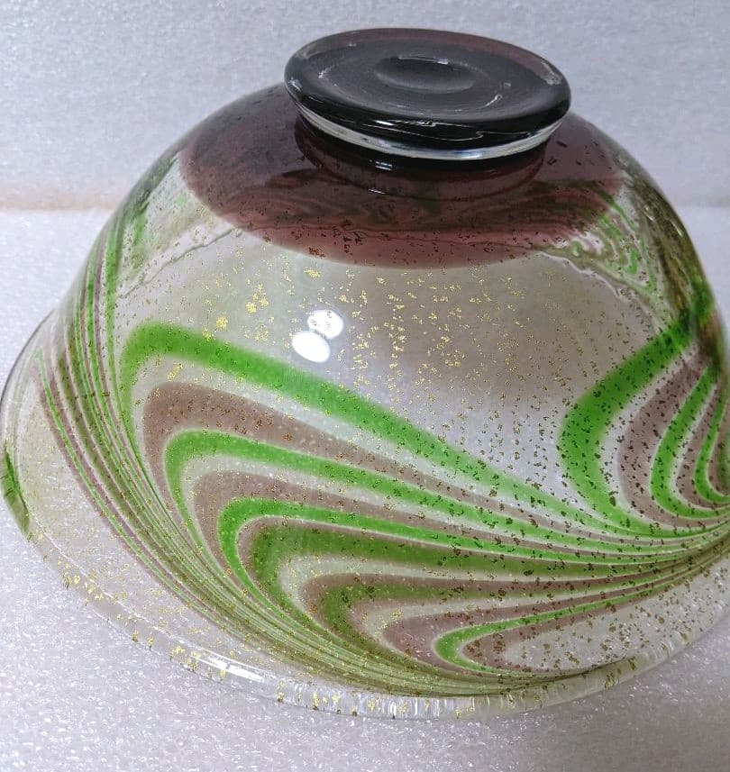 作家物 小西 晃 ガラス工芸 大鉢 吹きガラス 金彩