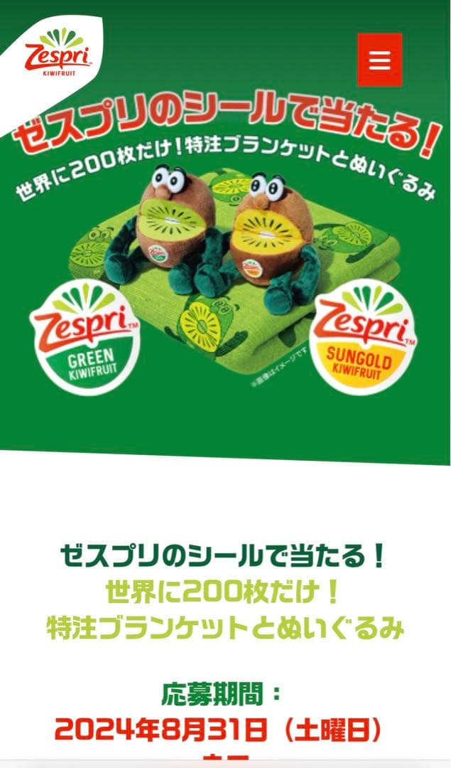 ゼスプリキウイブラザーズぬいぐるみブランケット【2024年キャンペーン