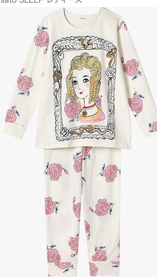 【値下げ】ツモリチサト　スリープ　パジャマ　Mサイズ　ホワイト　額縁のマリーさん UDX597｜ワコール ツモリチサト スリープ ロング袖 ロング丈パンツ