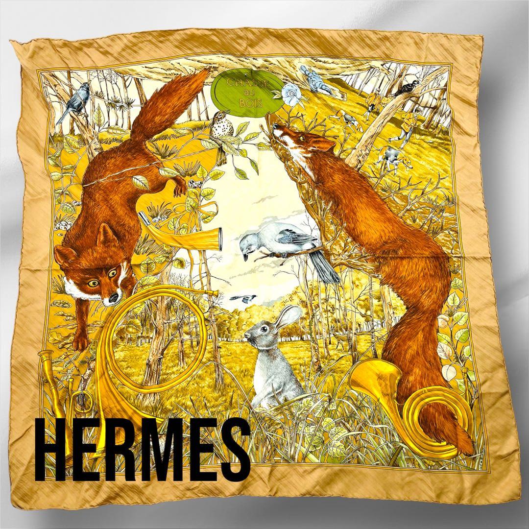 Hermes エルメス スカーフカレ90 CHASSE au BOIS 森の狩猟 エルメス カレ90 CHASSE au BOIS 森の狩猟 ストール カシミヤ×シルク