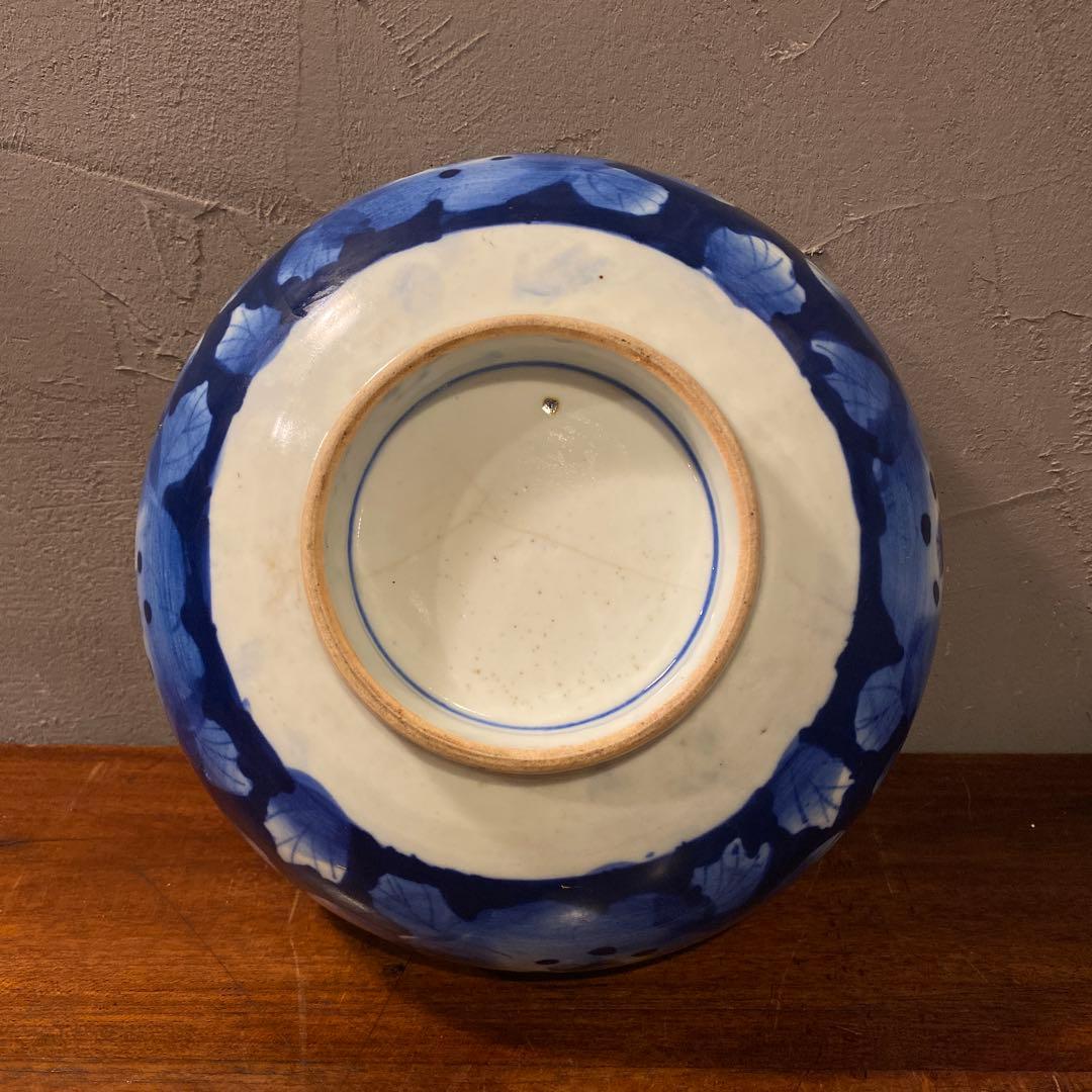 骨董品 大鉢 器 藍 高台皿 25cm コレクション 時代物 染め付け
