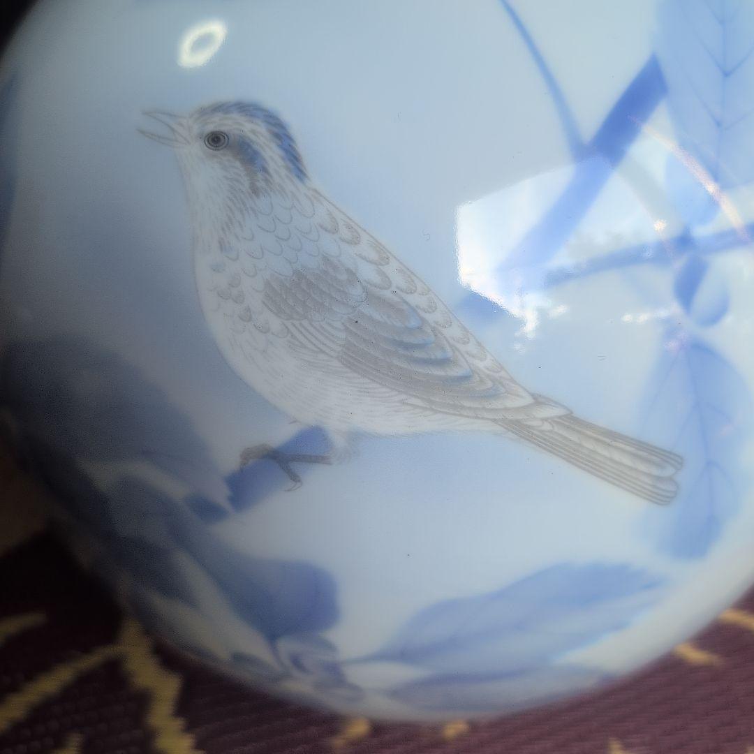 宮内庁御用達 深川製磁 有田焼 花瓶 官窯染付 鳥 白磁 藍絵 特大