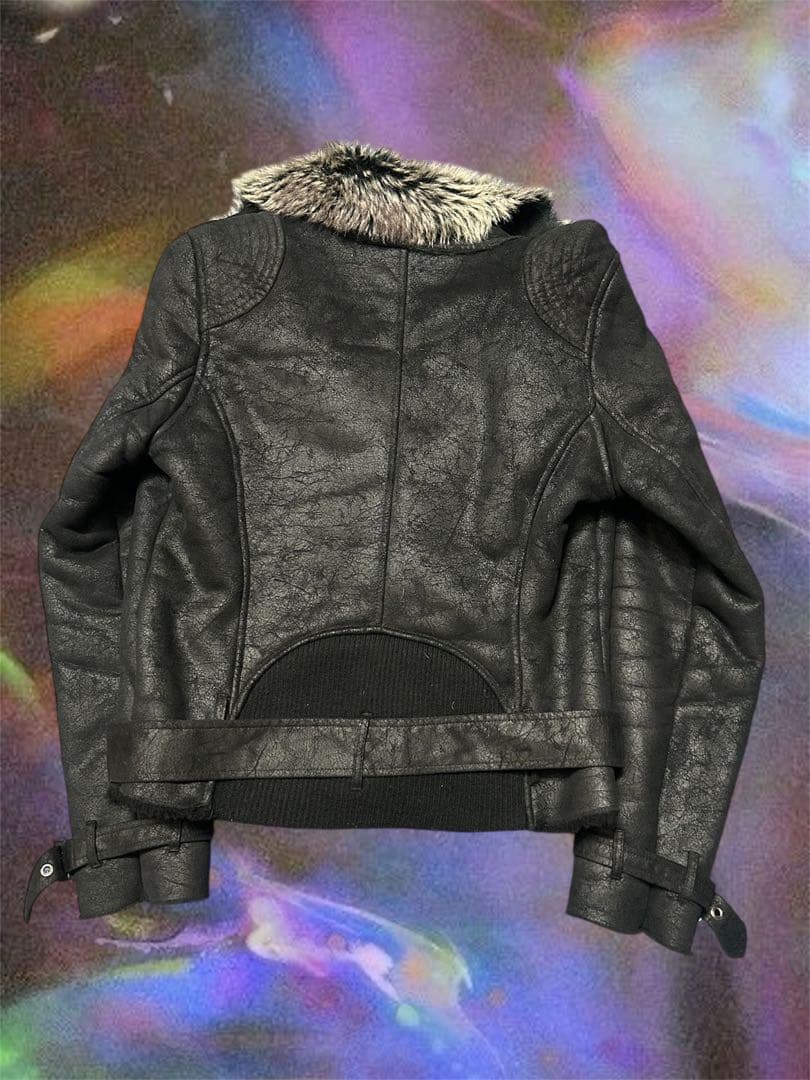 Y2K☆ファー☆ライダースジャケット☆ムートン 黒 アウター