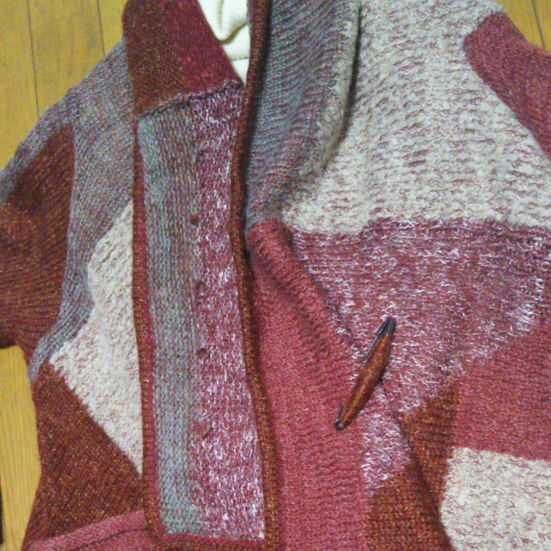 《センソユニコ》再値下❗(新品に近い)えんじ他3色の格子変形ニットコート 619