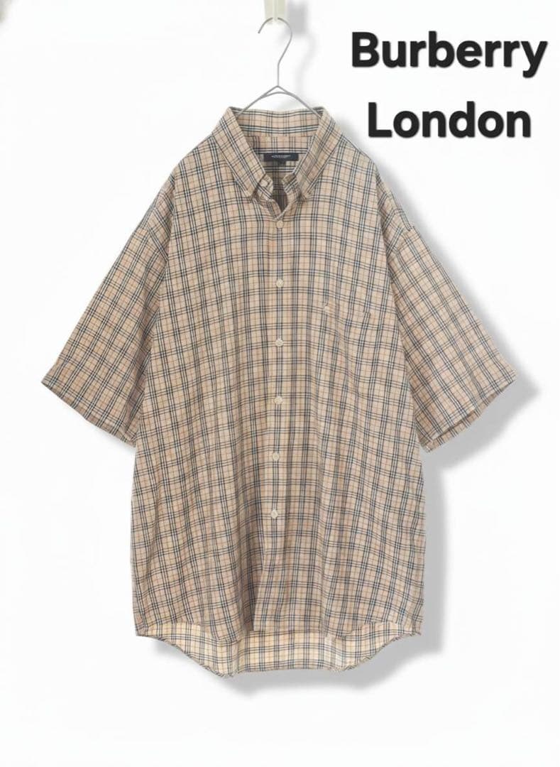 希少XL✨バーバリーロンドン ノバチェック 半袖BDシャツ 刺繍ロゴ