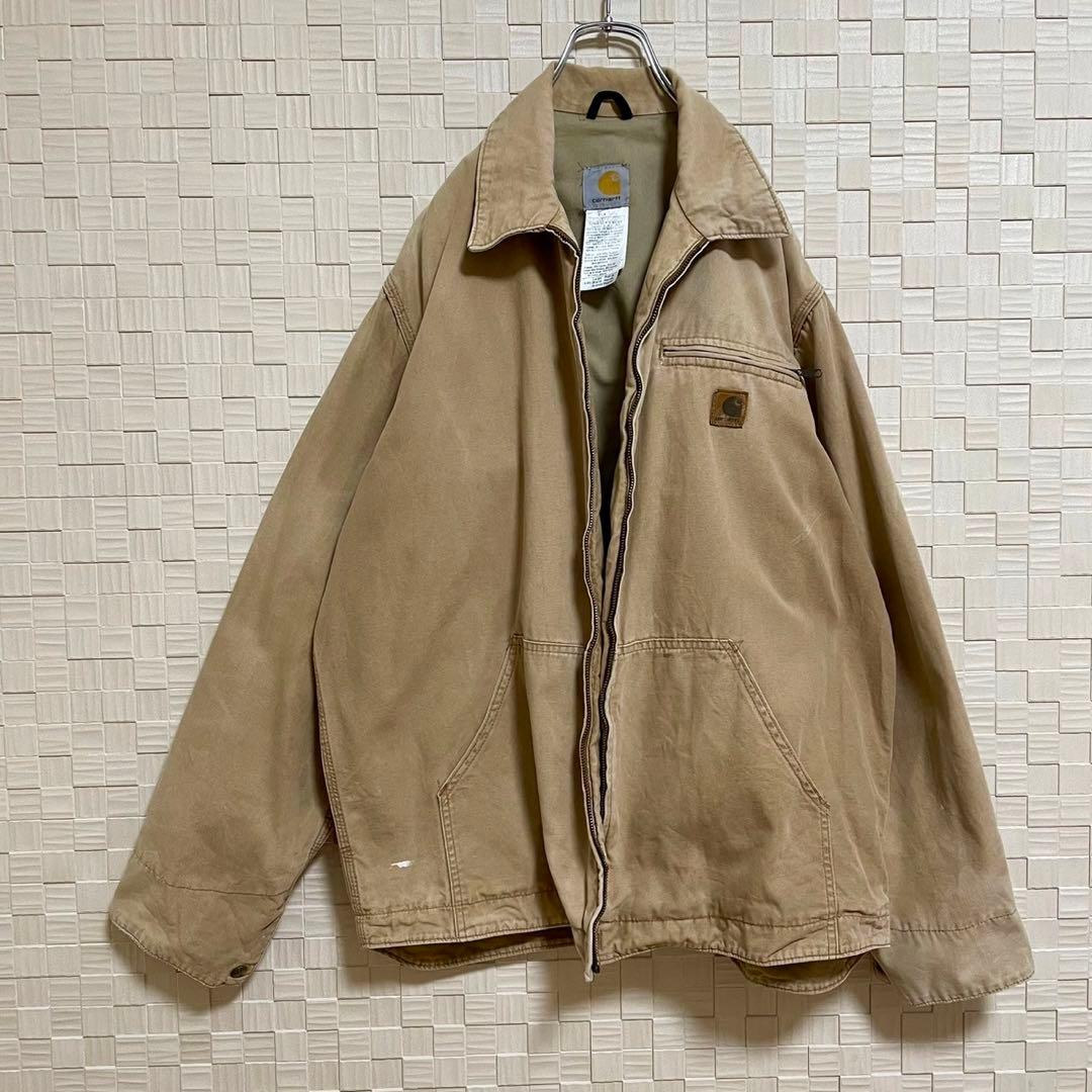 90s】メキシコ製 カーハート デトロイトジャケット ベージュ 革タグ L