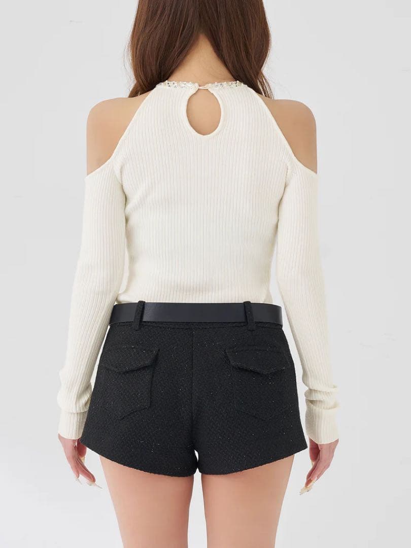 ダーリッチ Darich リボンビジューアメスリニットトップス 白 IVO