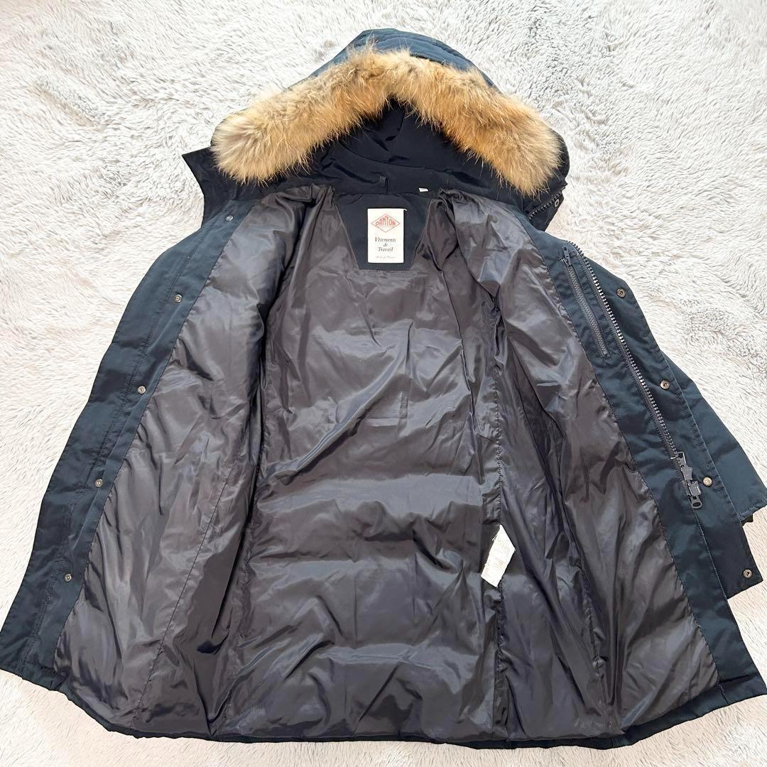 DANTON ファー付き ロングダウンコート❤️ネイビー 36 Aライン - メルカリ