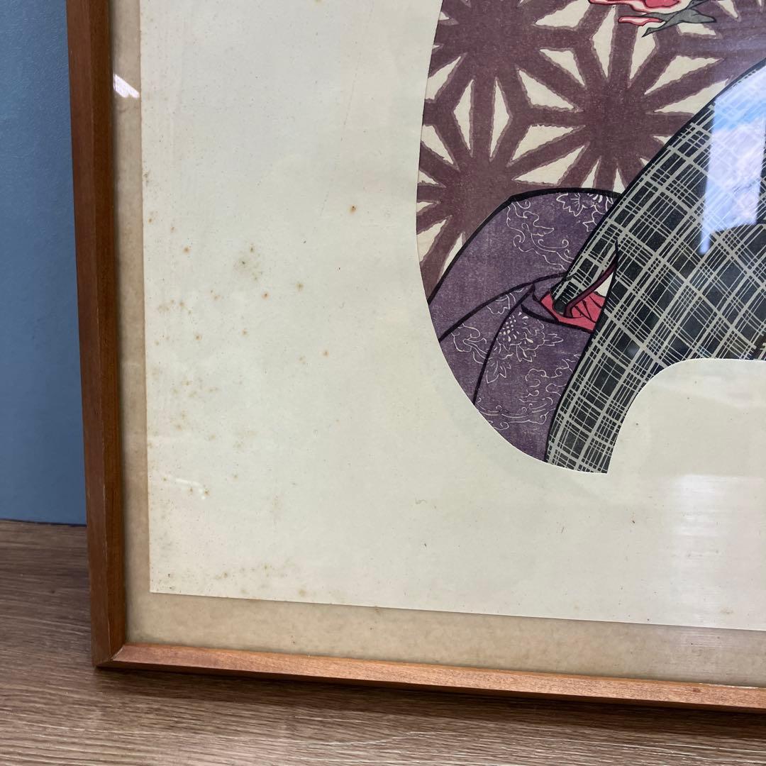 昭和レトロ 豊原国周 団扇絵 木版画 「江戸の華」 額装品 幕末 明治 浮世絵