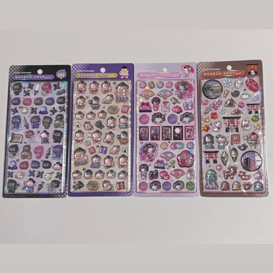 ボンボンドロップシール 和柄 セット 忍者 お相撲さん 舞妓さん 古都