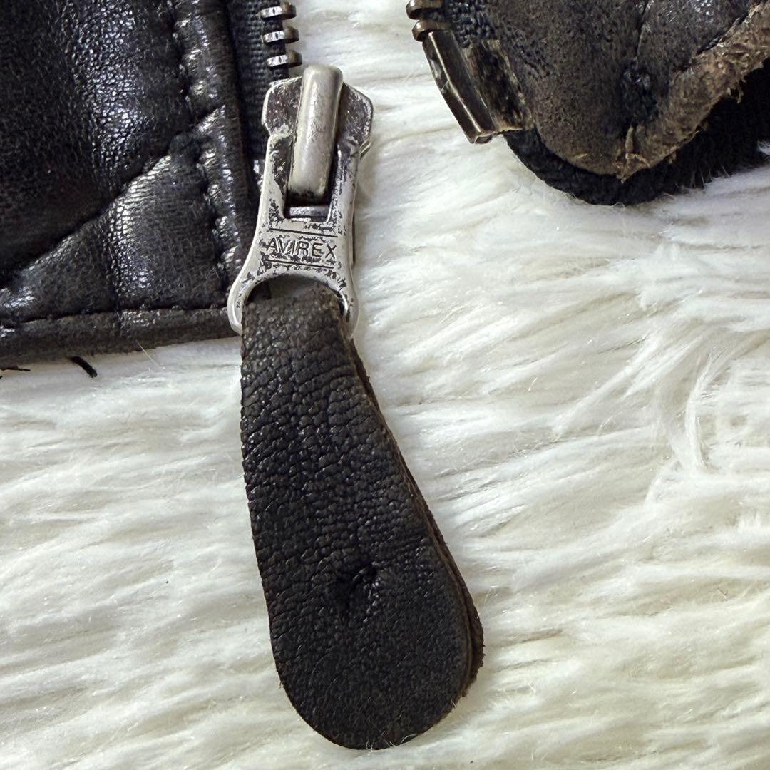 AVIREX A-2 ブラックレザー フライトジャケット メタルプレート 短丈