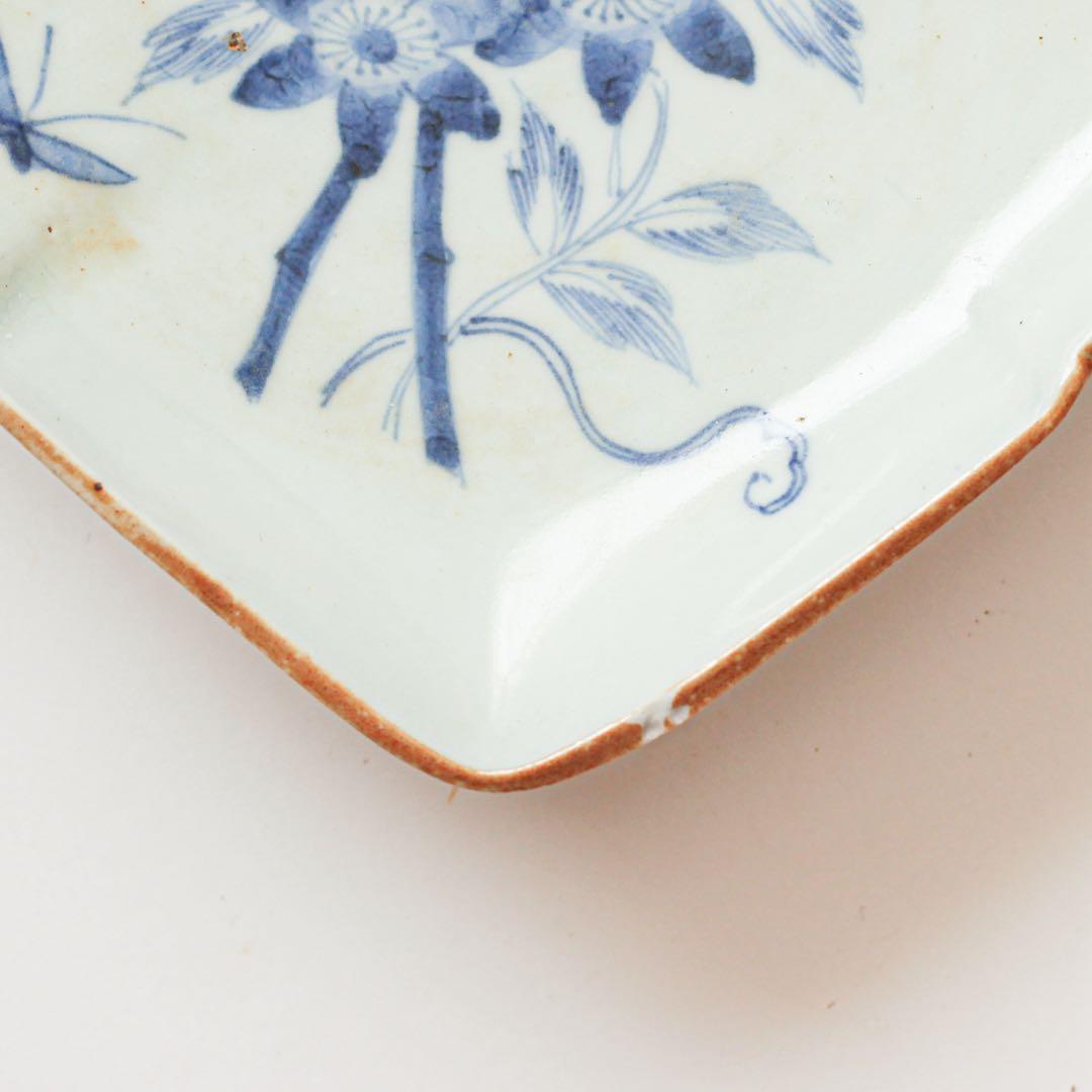 古伊万里 伊万里 テッセン 鉄線 変形 皿 2客セット 金継ぎ 材料 染付