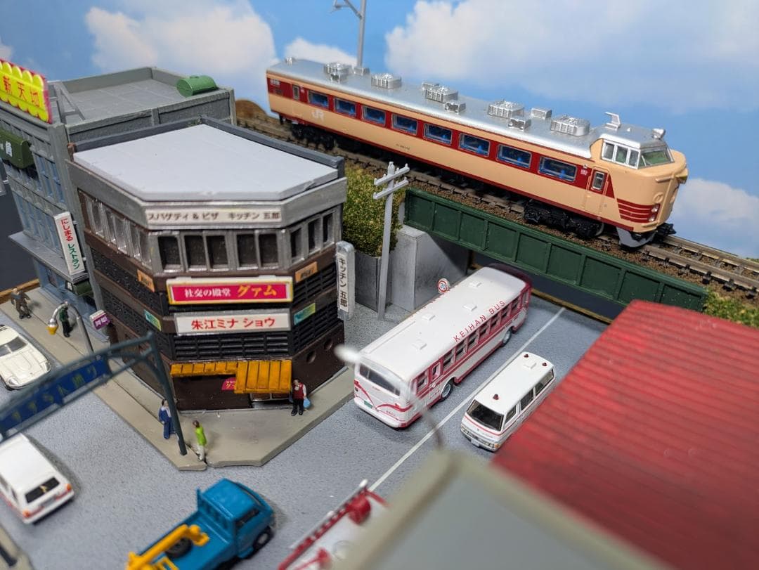 Nゲージ 鉄道模型展示台 昭和の一角