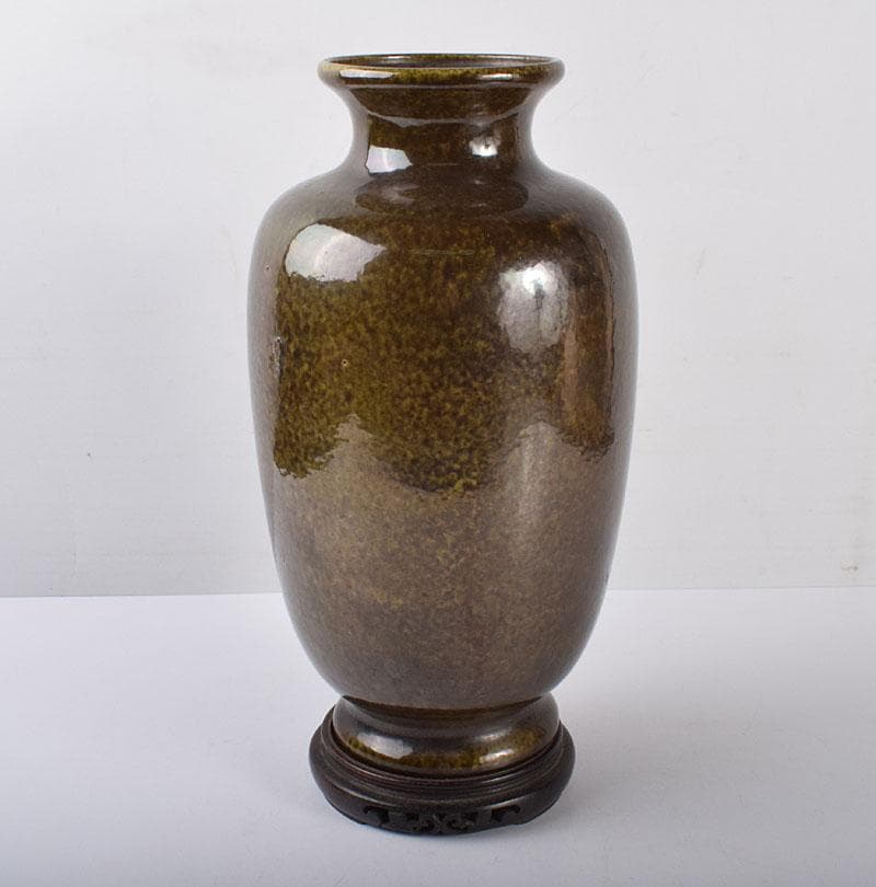 中国 雍正年製款 茶葉末釉 窯変瓶 唐木台・時代箱付