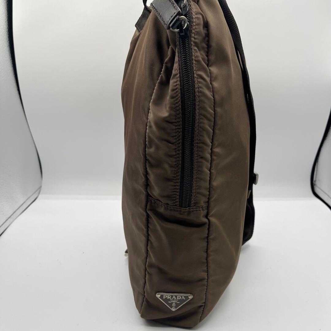 PRADA 2way ショルダーバッグ 三角ロゴプレート ブラウン ハンド