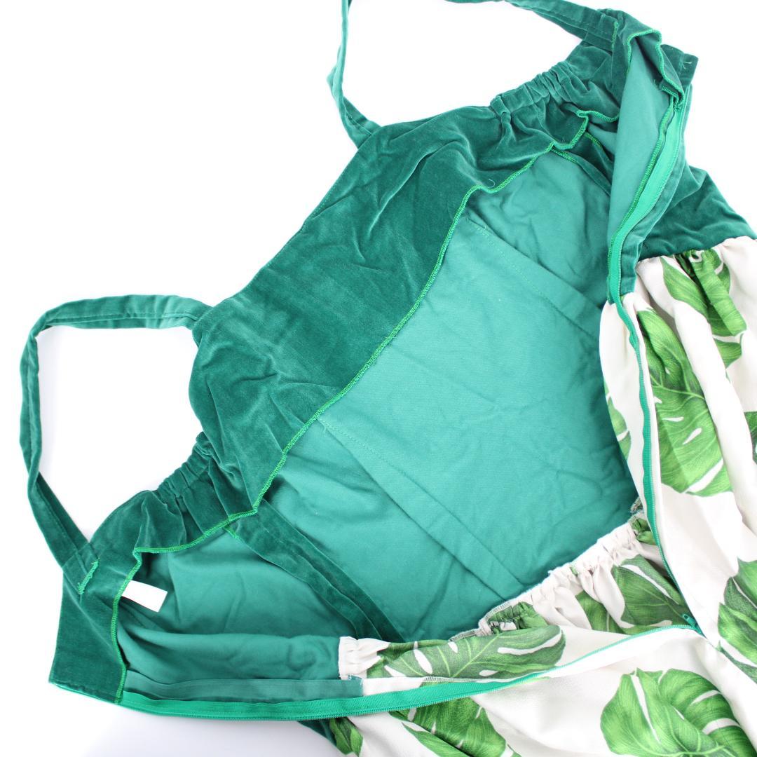 フラダンス用衣装 美品】グリーン ホワイト モンステラ柄 ムームー