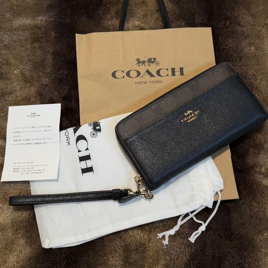 【極美品】定価39960円COACH ブラック ブラウン レザー 長財布 COACH（コーチ） 《クーポン配布中》コーチ 財布 レディース 女性 長
