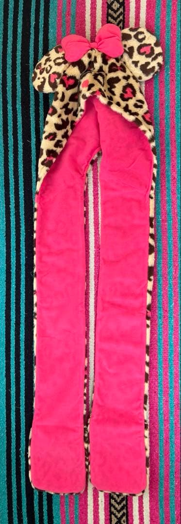 ディズニー　ファンキャップ　マフラーキャップ　 茶色　ヒョウ柄　ミニー