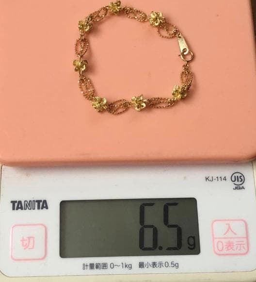 【はろ】鑑定済 18金 お花モチーフのK18ブレスレット 6.5g