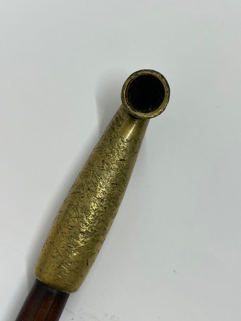 煙管】 煙草入 煙管筒 金口 細工 彫刻 一式 骨董 アンティーク 時代物