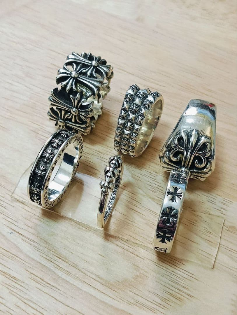 フローラル クロス スペンサー スパイク ベビーシルバーリング6セット