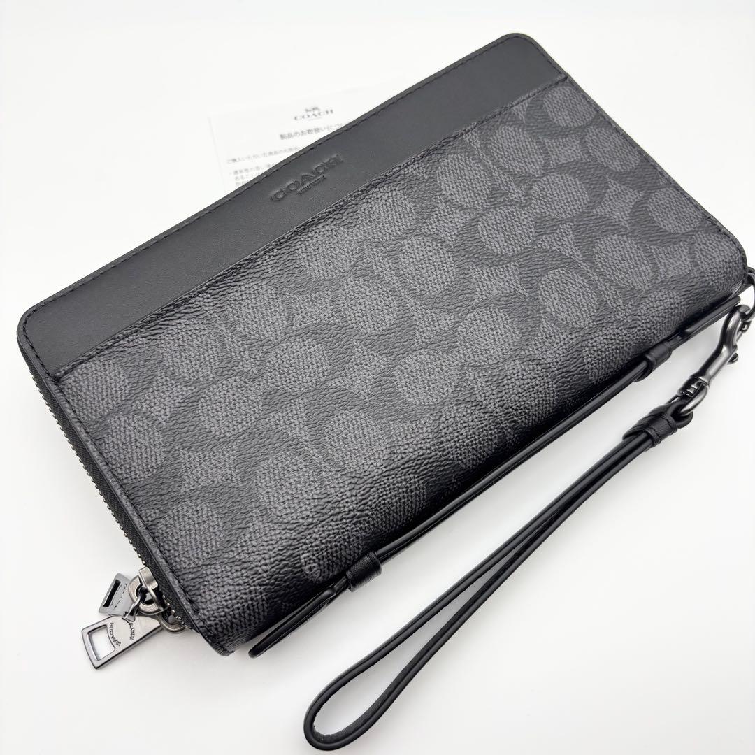 【COACH☆新品】大人気！ダブルジップ！トラベル！シグネチャー！チャコール！ COACH 新品】大人気 ダブルジップ トラベル シグネチャー チャコール